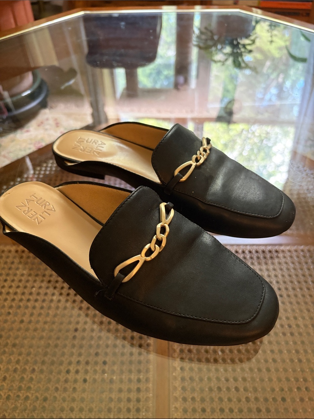 Naturalizer Black Slip-On Loafers with Gold Chain Detail - Picture 2 of 4